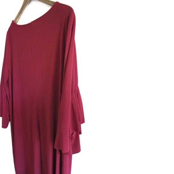 Tiana B. NWT Wine Red Ruffled Sleeve Midi Plus Dress 18W - Picture 4 of 7